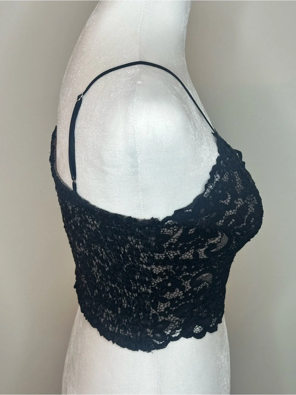 Express Lace Longline Bandeau Bralette with Thin Straps - Black